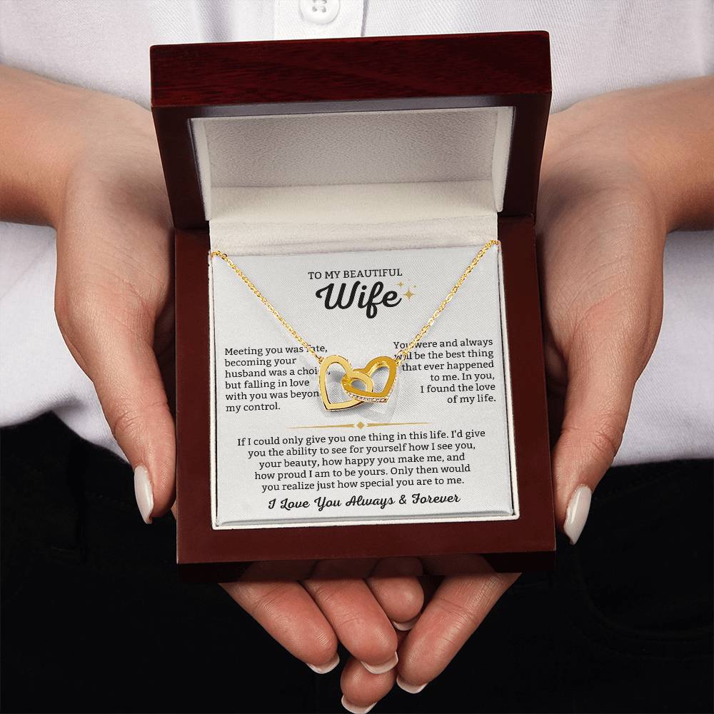 To My Wife Necklace - Perfect Gift from Husband for Birthday, Christmas & Valentine’s Day - Interlocking Hearts Necklace