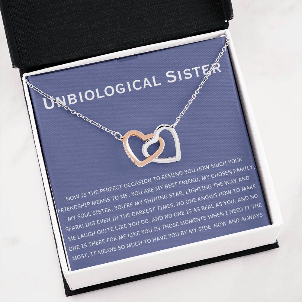 Unbiological Sister Necklace - Gift for Bonus Sister - Interlocking Hearts Necklace