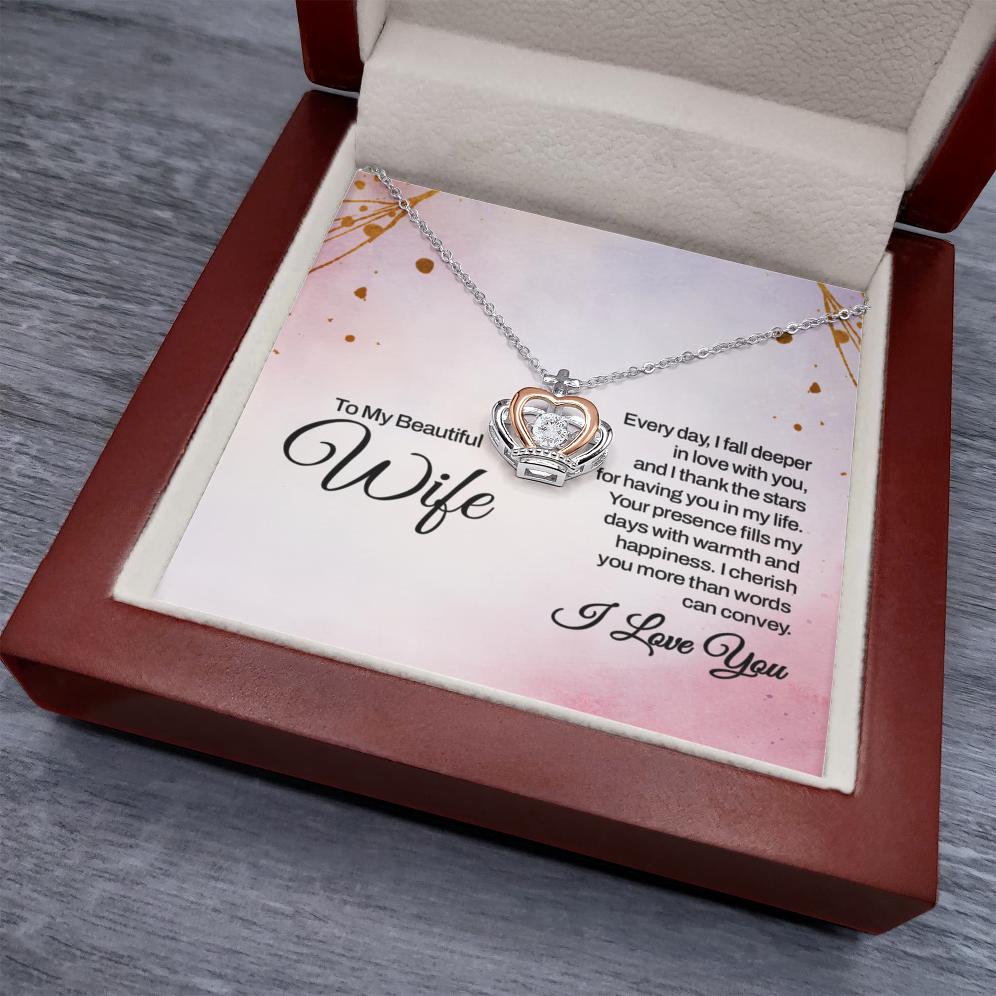 To My Wife Necklace - Jewelry Gift for Anniversary from Husband - Crown Pendant Necklace