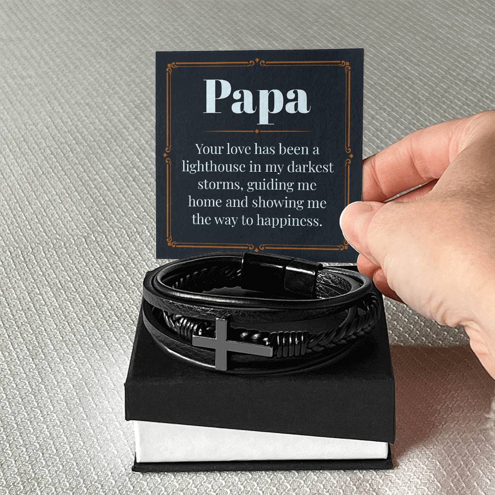 Papa - Your love has been a lighthouse - Gift for Dad - Men's Cross Bracelet