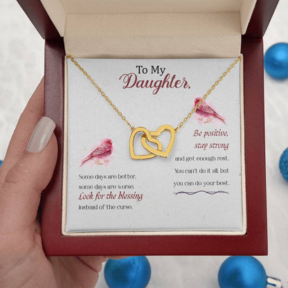 To My Daughter Necklace – Daughter Gift for Valentine’s and Graduation – Interlocking Hearts Necklace