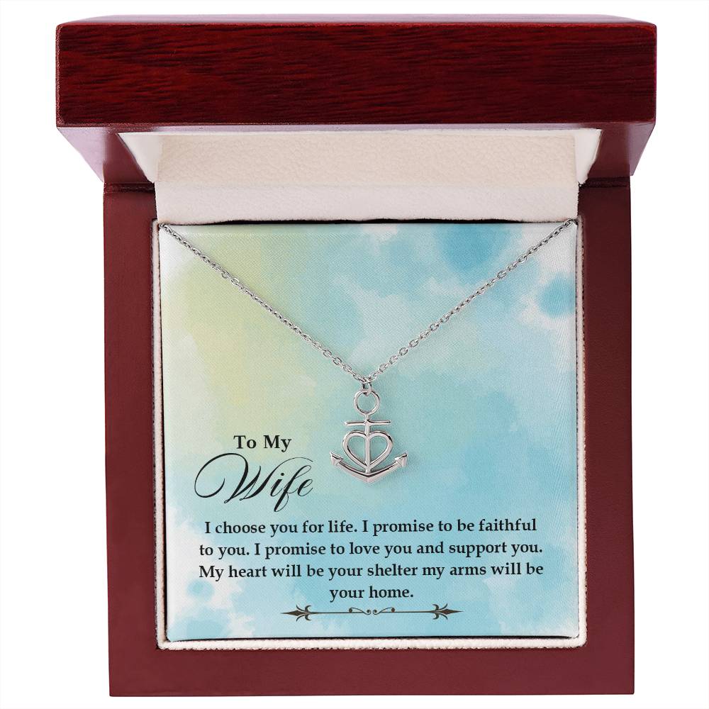 To My Wife Necklace - Special Love Jewelry for Wife from Husband for Birthday, Anniversary & Valentine’s Day - Anchor Pendant Necklace
