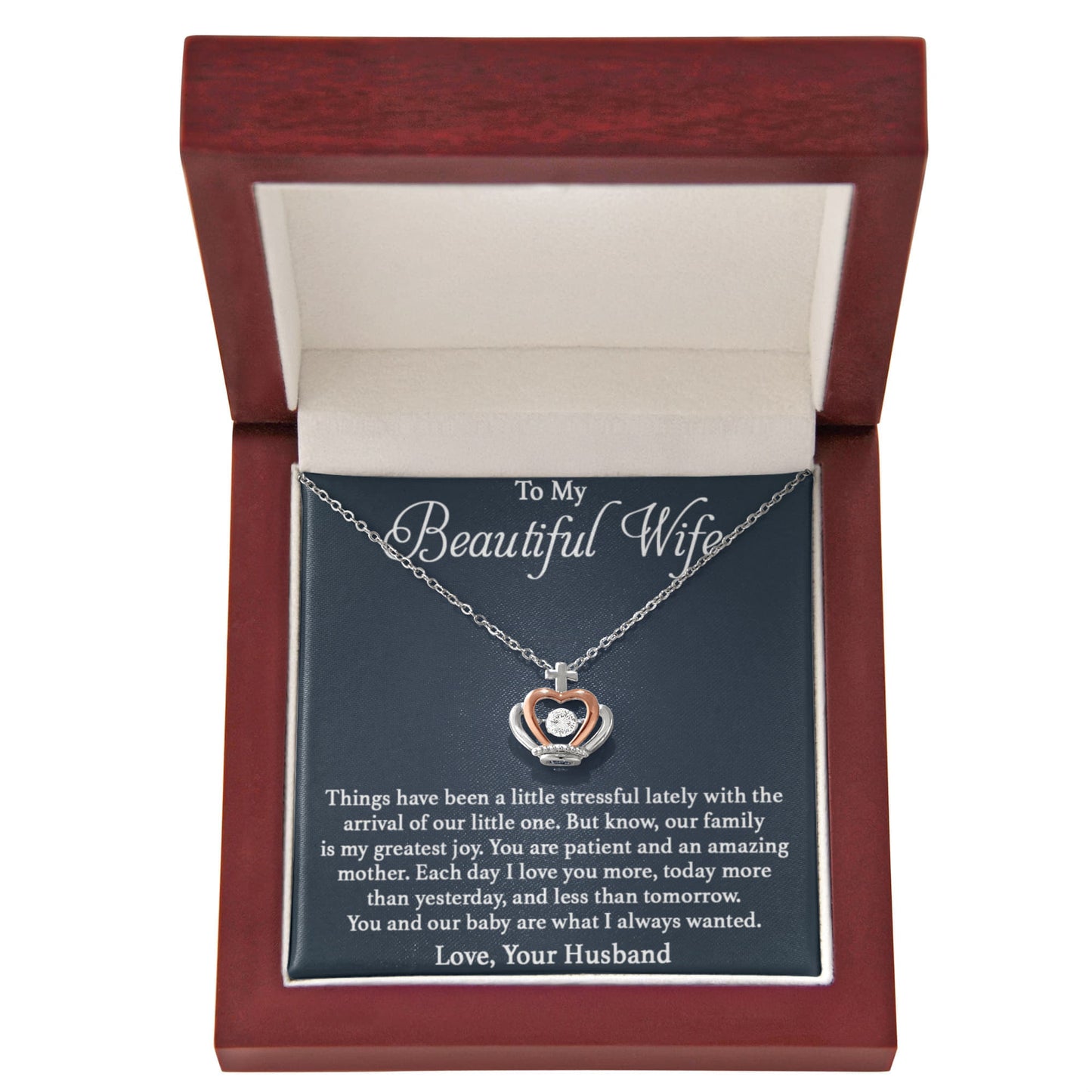 To My Beautiful Wife Necklace - Jewelry for Wife from Husband for Valentine’s Day, Christmas & Any Special Occasion - Crown Pendant Necklace