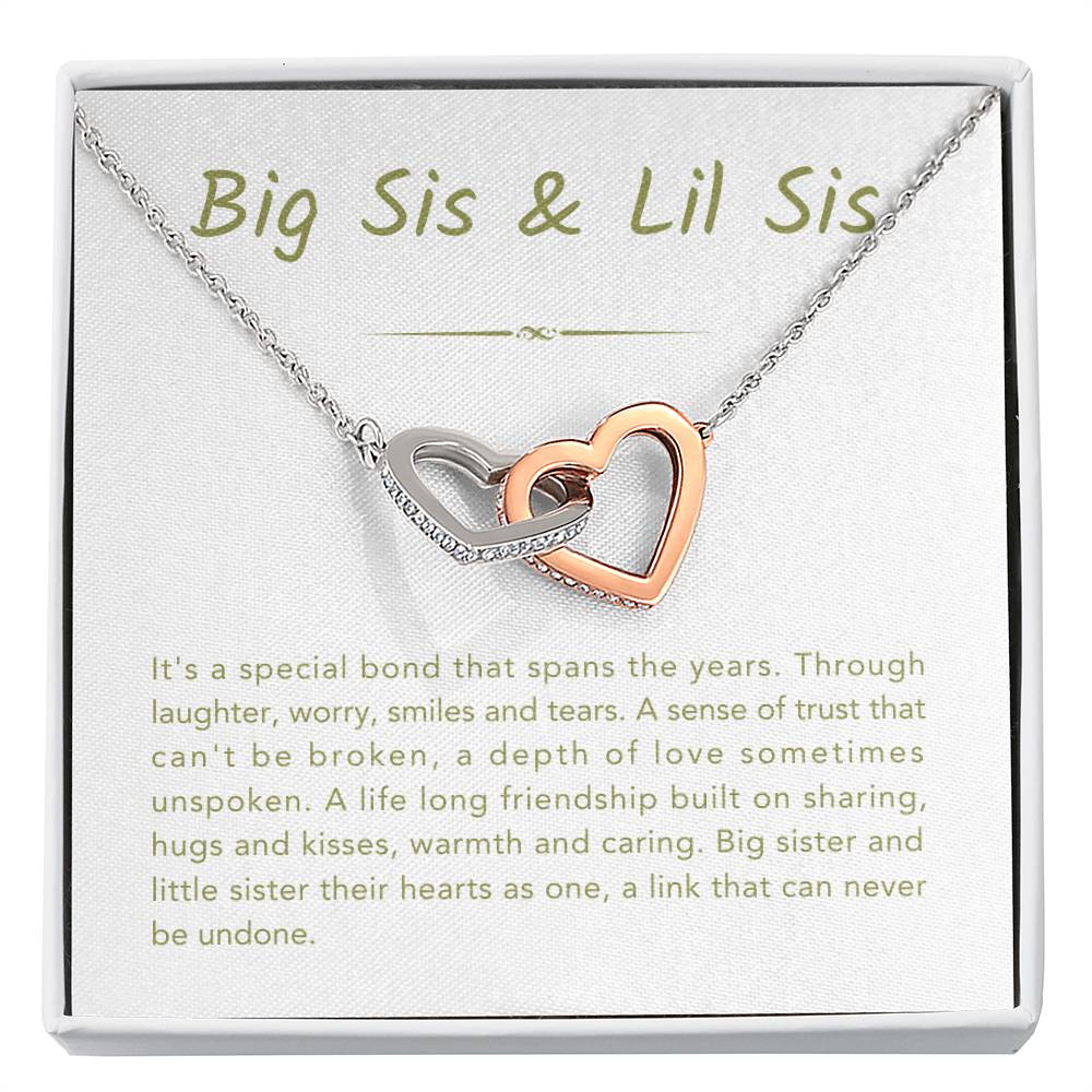 Big Sis & Lil Sis Necklace - It's a special bond that spans the years - Gift for Sisters - Interlocking Hearts Necklace