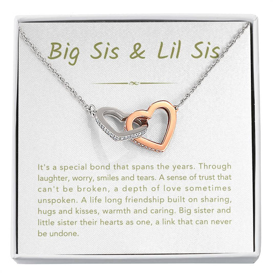 Big Sis & Lil Sis Necklace - It's a special bond that spans the years - Gift for Sisters - Interlocking Hearts Necklace
