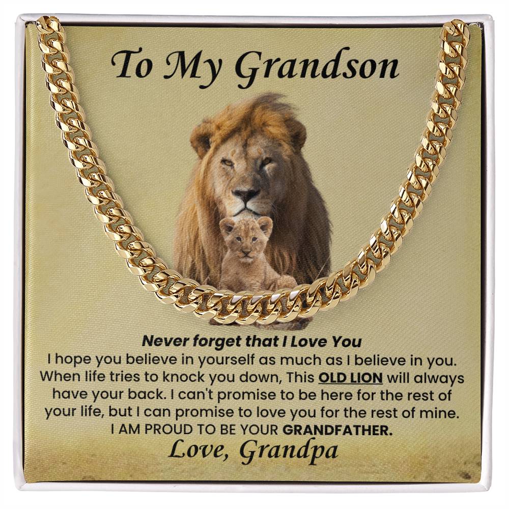 To My Grandson Necklace from Grandpa - I am proud to be your grandfather - Cuban Link Chain