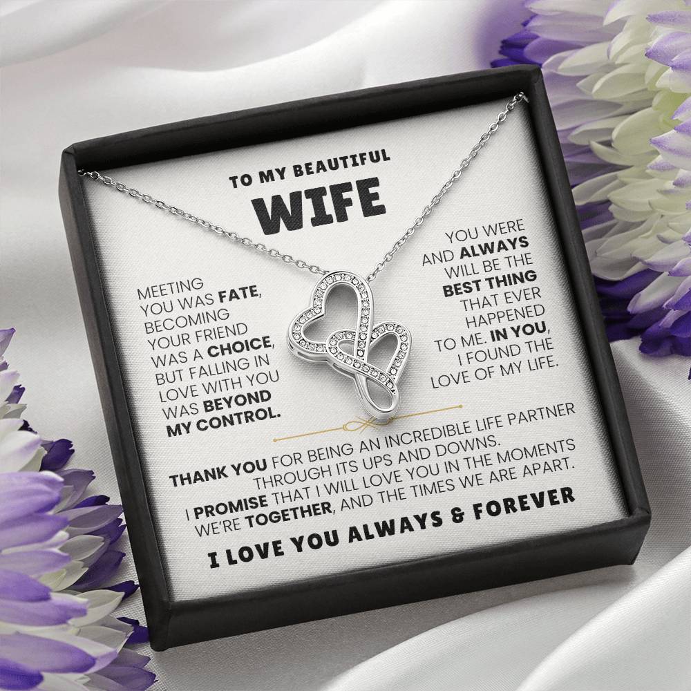 To My Beautiful Wife Necklace - Emotional Jewelry Gift for Wife from Husband to Celebrate Love Every Day - Heart-to-heart Pendant Necklace