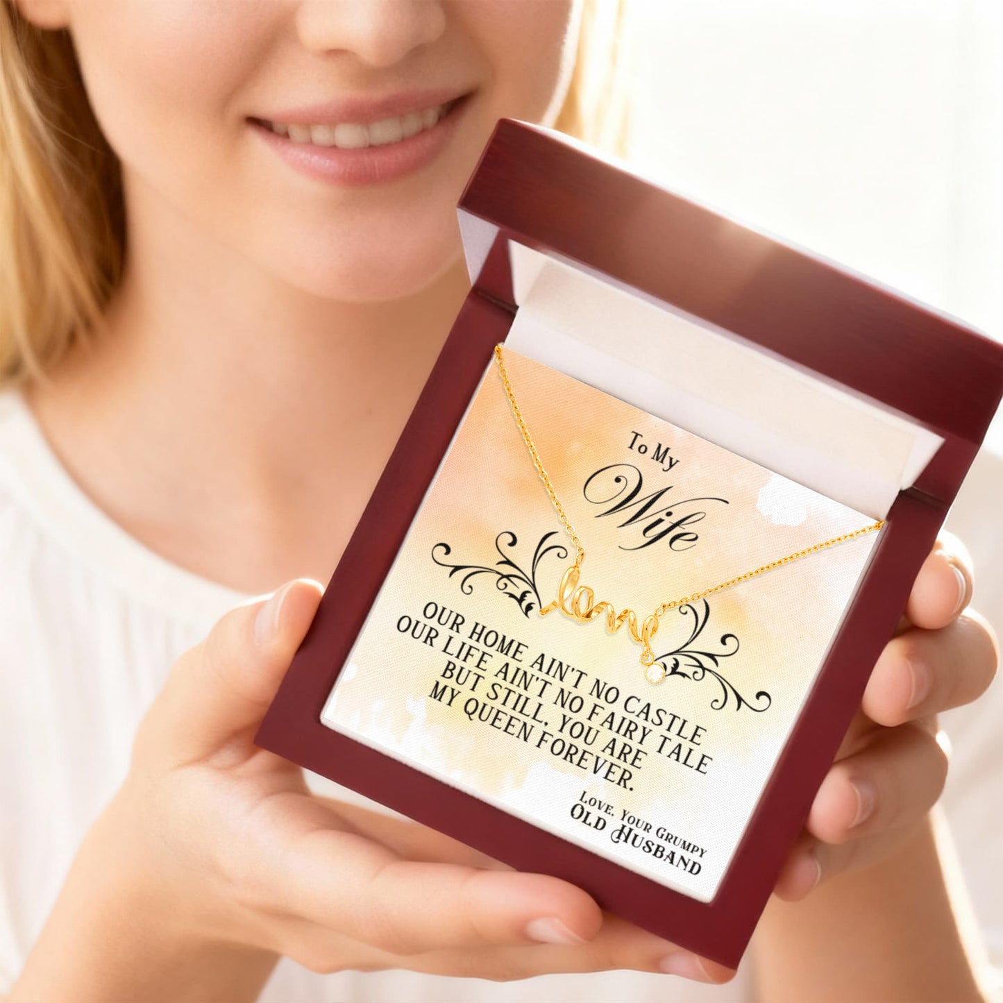 To My Beautiful Wife Necklace - Romantic Gift For Wives - Perfect For Anniversaries, Birthdays Or Special Occasions - Gifts For Her - Scripted Love Necklace