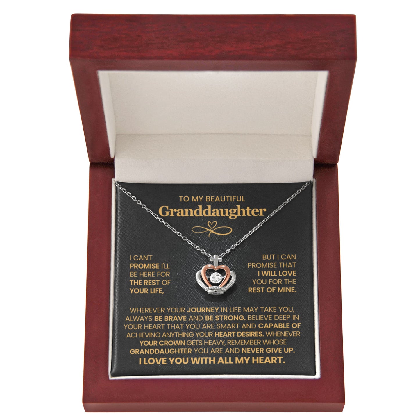 To My Granddaughter Necklace – Granddaughter Birthday & Graduation Jewelry Surprise – Crown Pendant Necklace