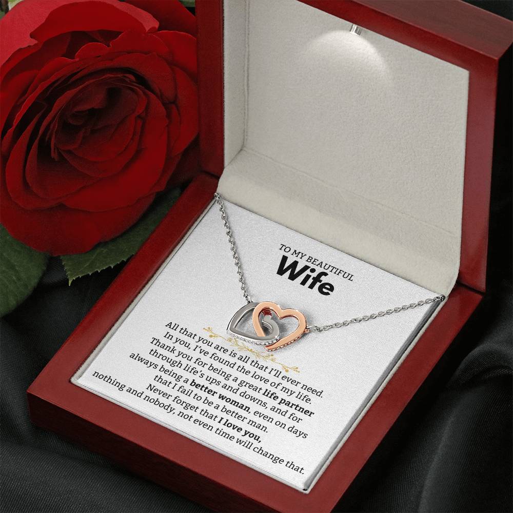 To My Wife Necklace - Loving Gift from Husband for Valentine’s Day, Birthday & Anniversary - Interlocking Hearts Necklace