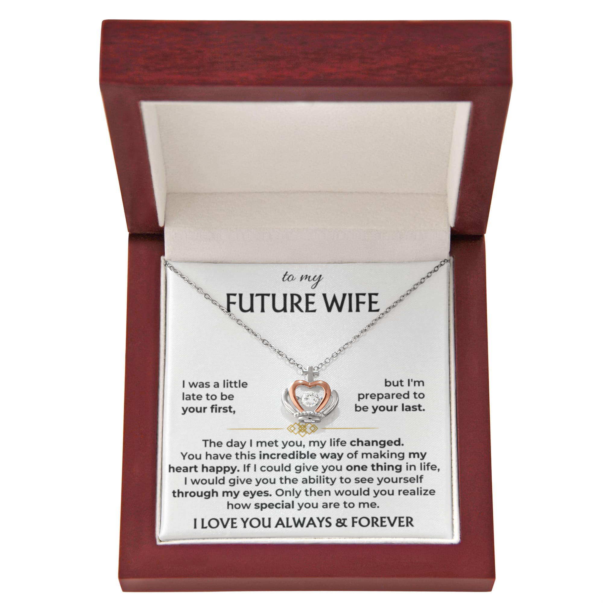 To My Future Wife Necklace - Gift for Engagement, Proposal or Romantic Surprises - Crown Pendant Necklace