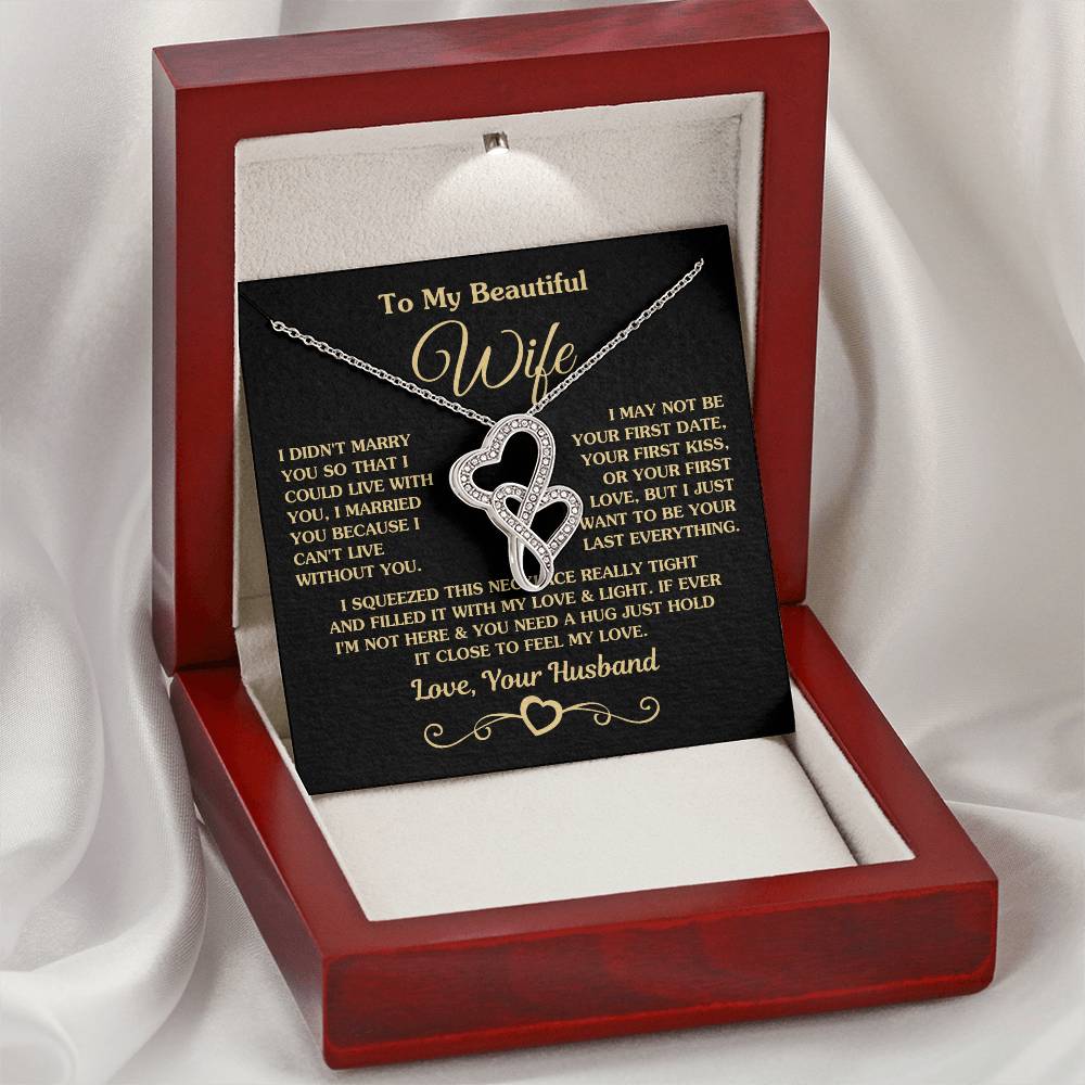 To My Beautiful Wife Necklace - Emotional Love Jewelry Gift from Husband for Valentine’s Day & Birthday Happiness - Heart-to-heart Pendant Necklace