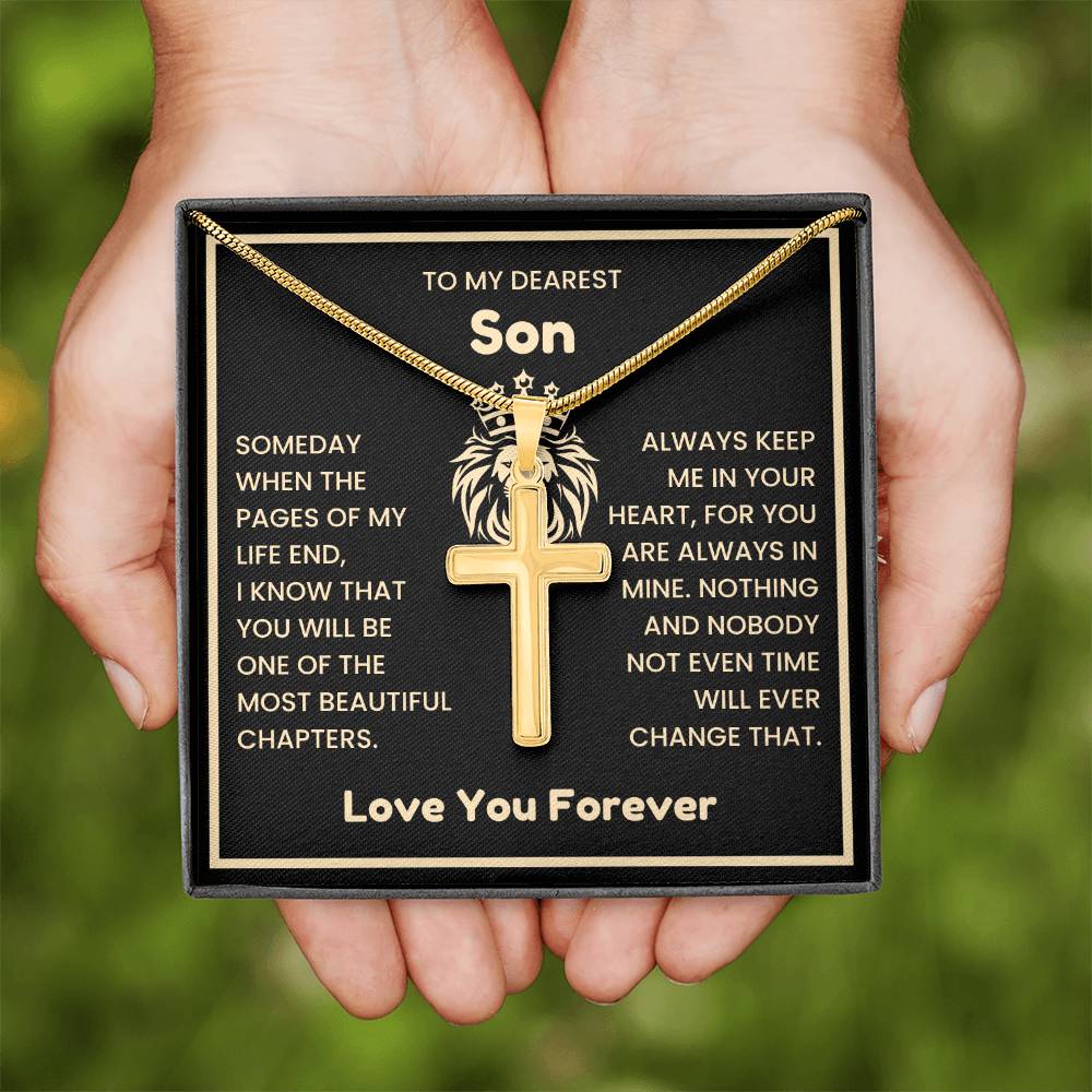 To My Dearest Son Necklace - Gift for Son - Always keep me in your heart - Artisan Cross Necklace