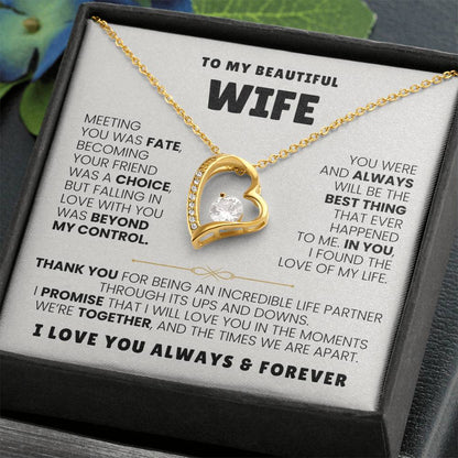 To My Beautiful Wife Necklace - Romantic Anniversary & Valentine’s Day Jewelry Gift from Husband to Wife - Forever Love Necklace