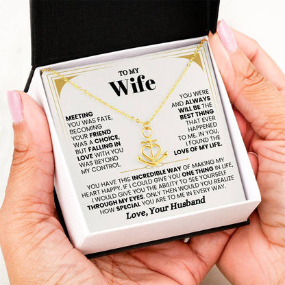 To My Wife Necklace - Emotional Love Jewelry Gift from Husband for Valentine’s Day & Birthday Happiness - Anchor Pendant Necklace