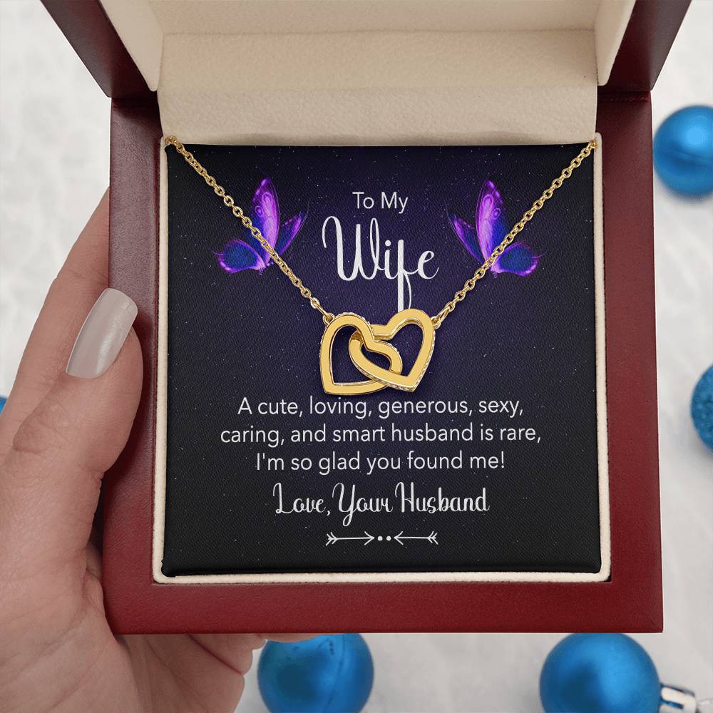 To My Wife Necklace - Romantic Anniversary & Valentine’s Day Jewelry Gift from Husband to Wife - Interlocking Hearts Necklace