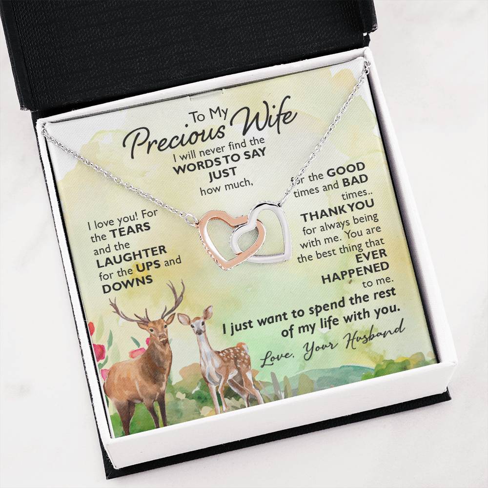 To My Beautiful Wife Necklace - Beautiful Wife Jewelry Gift for Birthday, Valentine’s Day & Special Romantic Moments - Interlocking Hearts Necklace