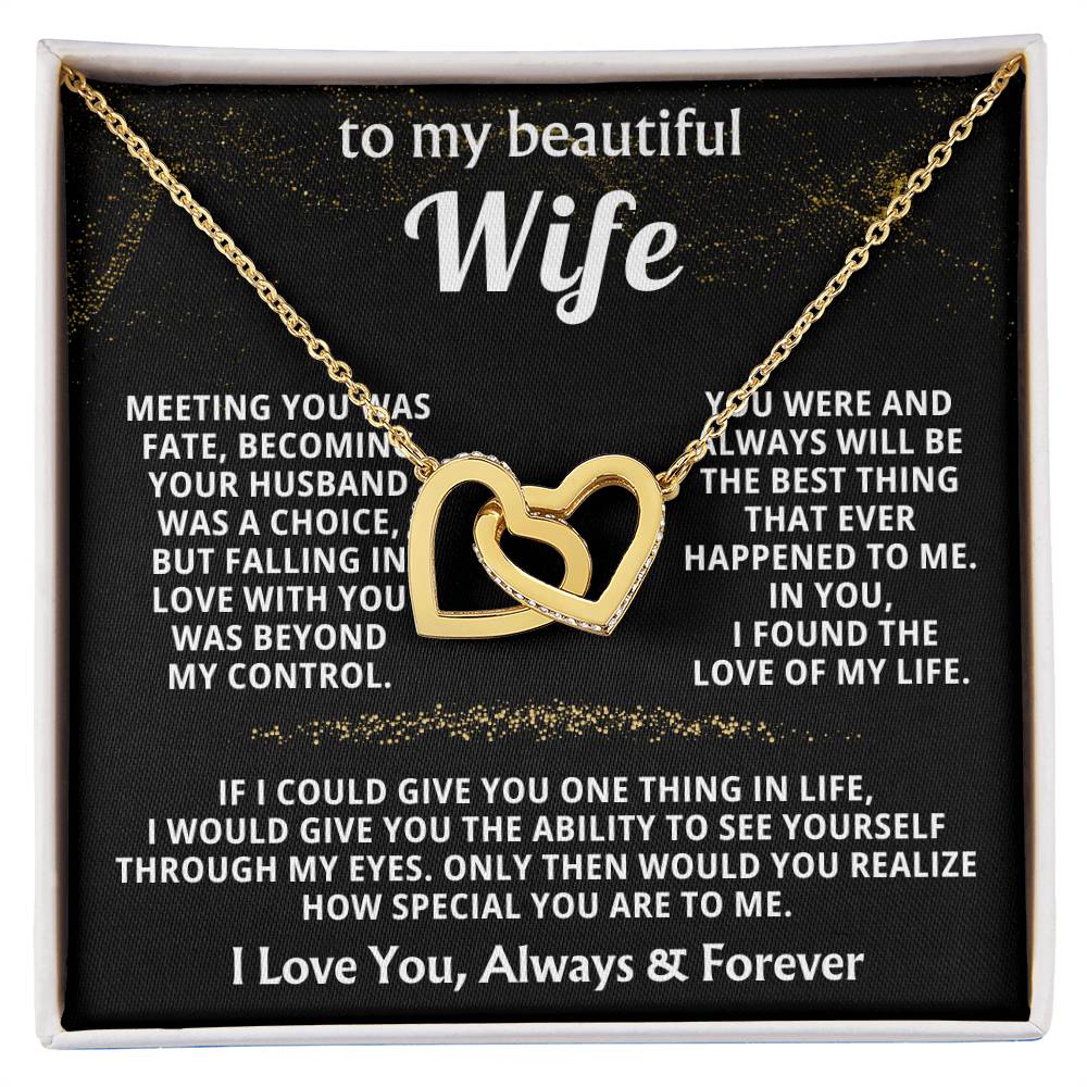 To My Wife Necklace - Forever Love Jewelry Gift from Husband for Birthday, Anniversary & Valentine’s Day - Interlocking Hearts Necklace