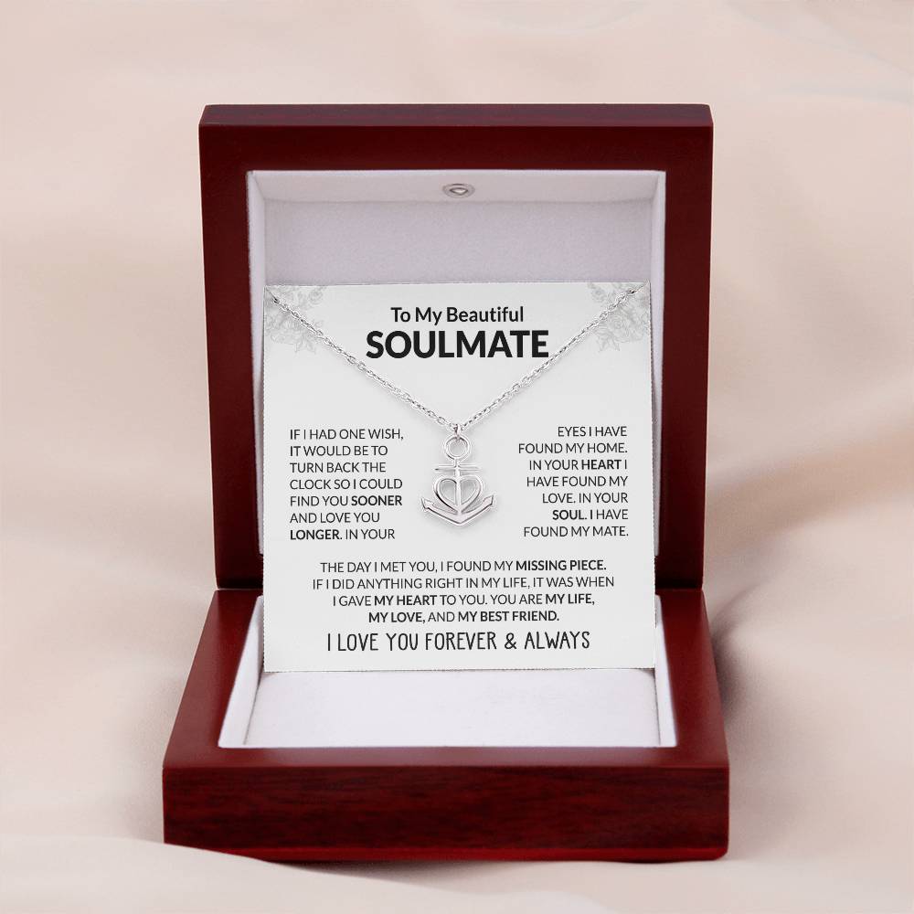 To My Beautiful Soulmate Necklace - Romantic Necklace Gift for Her for Valentine’s Day & Special Occasions - Anchor Pendant Necklace