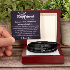 Men’s Bracelet with Cross Charm, Gift Box & Message Card, Stylish Keepsake for Special Moments, To My Boyfriend