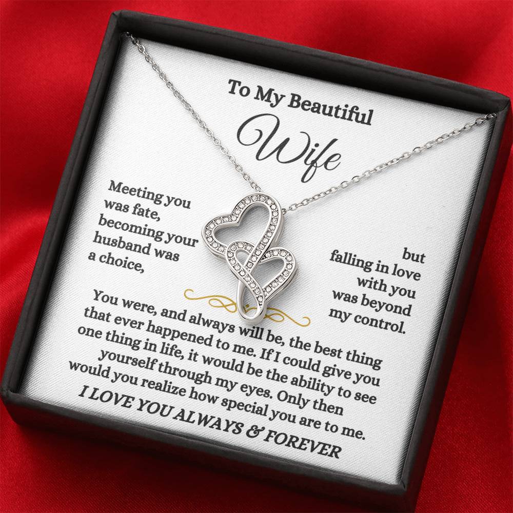 To My Beautiful Wife Necklace - Emotional Jewelry for Wife from Husband to Celebrate Love on Valentine’s Day & Beyond - Heart-to-heart Pendant Necklace