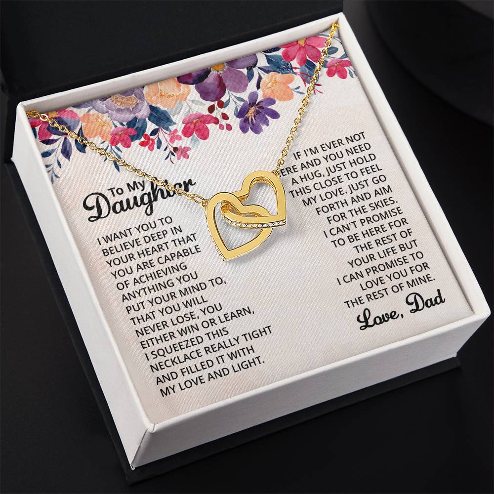 To My Daughter Necklace - Sweetest Daughter Gift from Dad for Birthday Joy & Proud Dad Love - Interlocking Hearts Necklace