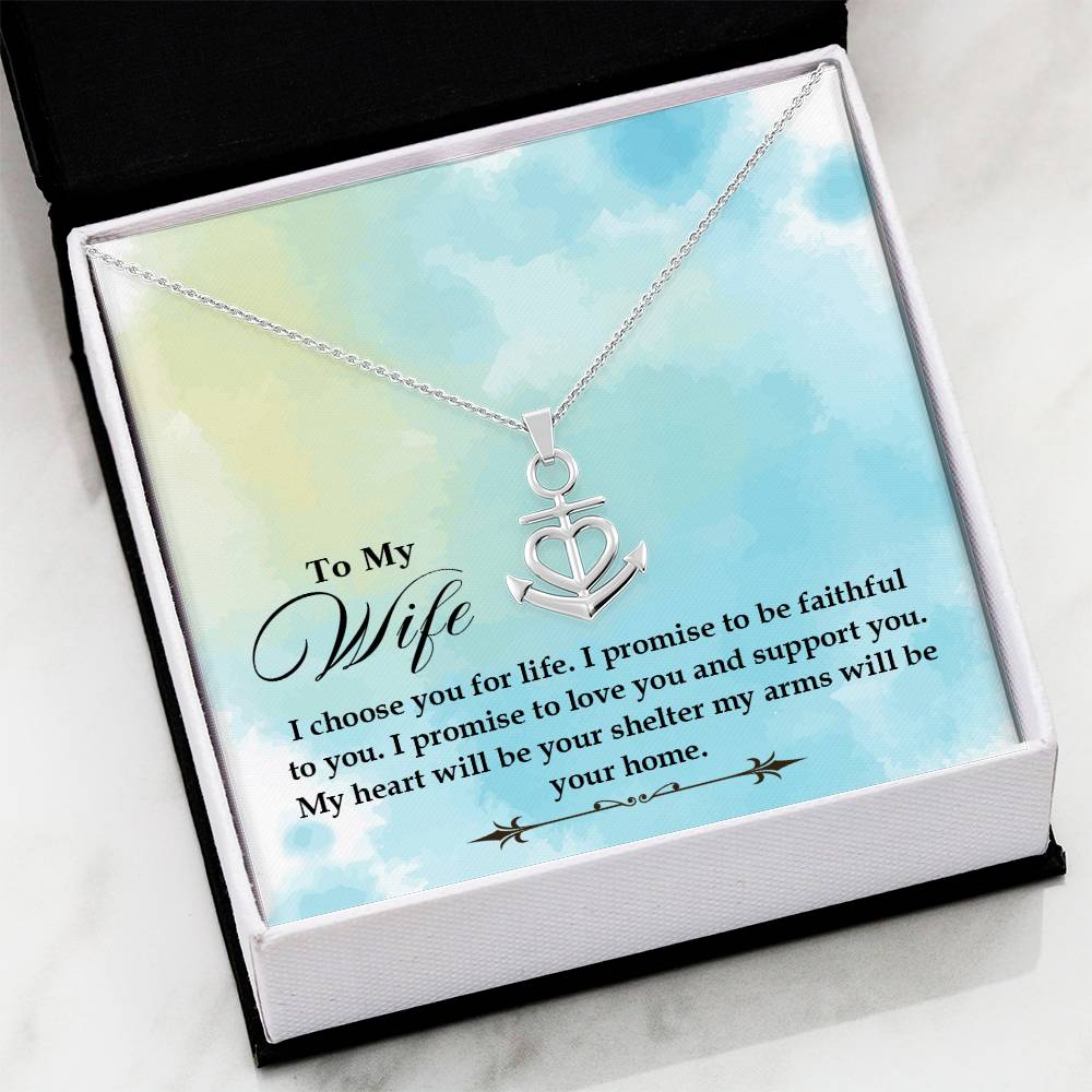 To My Wife Necklace - Special Love Jewelry for Wife from Husband for Birthday, Anniversary & Valentine’s Day - Anchor Pendant Necklace