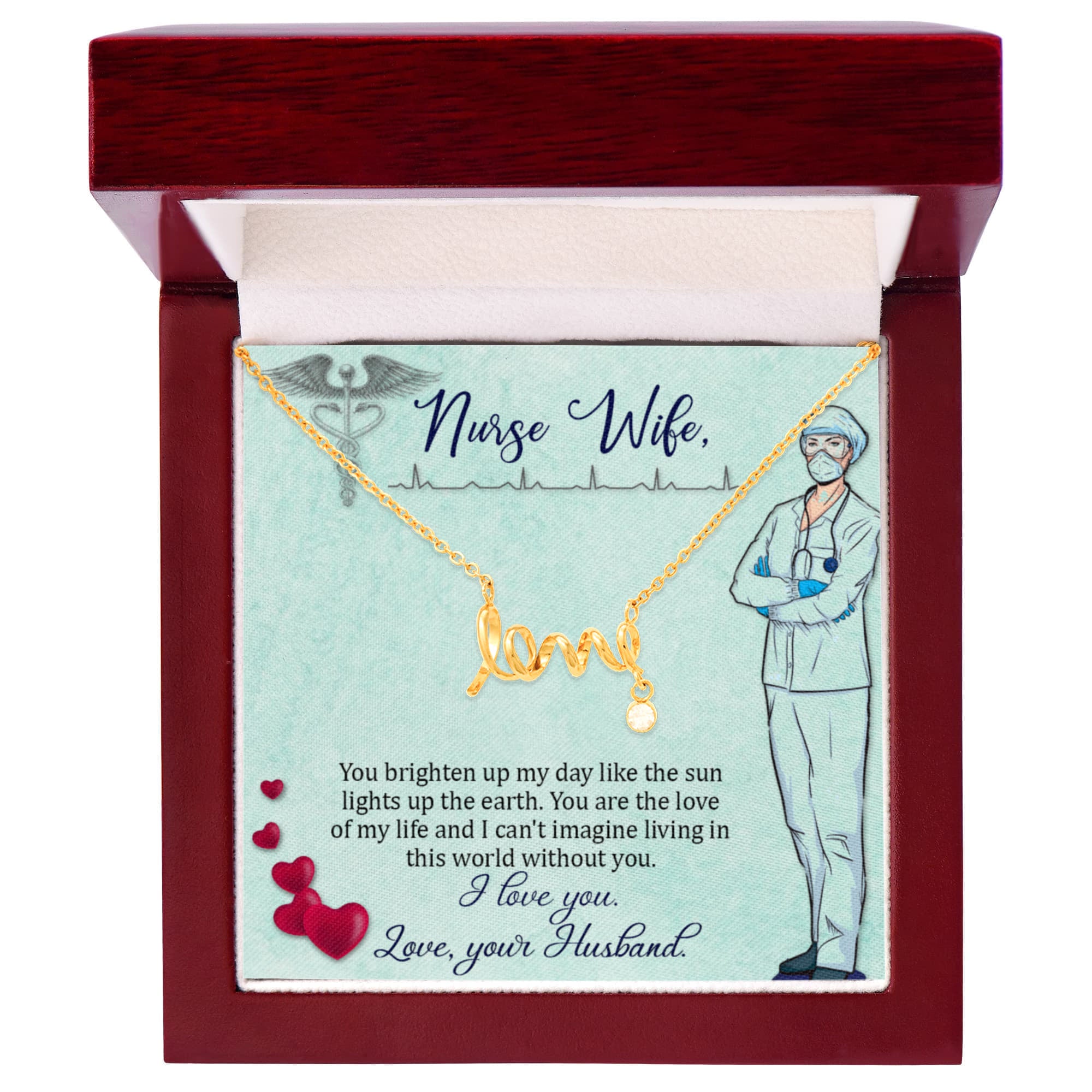 To My Nurse Wife Gift from Husband - Scripted Love Necklace