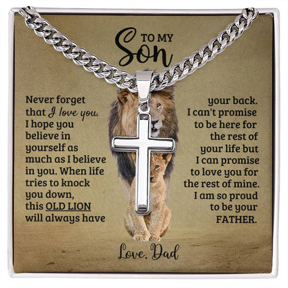 To My Son - Son Present from Dad - I am so proud to be your father - Artisan Cross with Cuban Link Chain