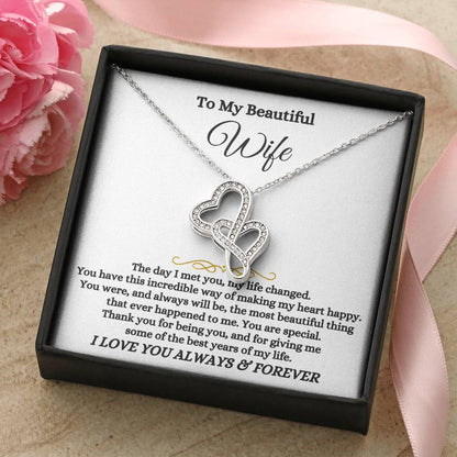 To My Beautiful Wife Necklace - Unforgettable Husband Gift, Emotional Jewelry for Anniversary & Valentine’s Day - Heart-to-heart Pendant Necklace