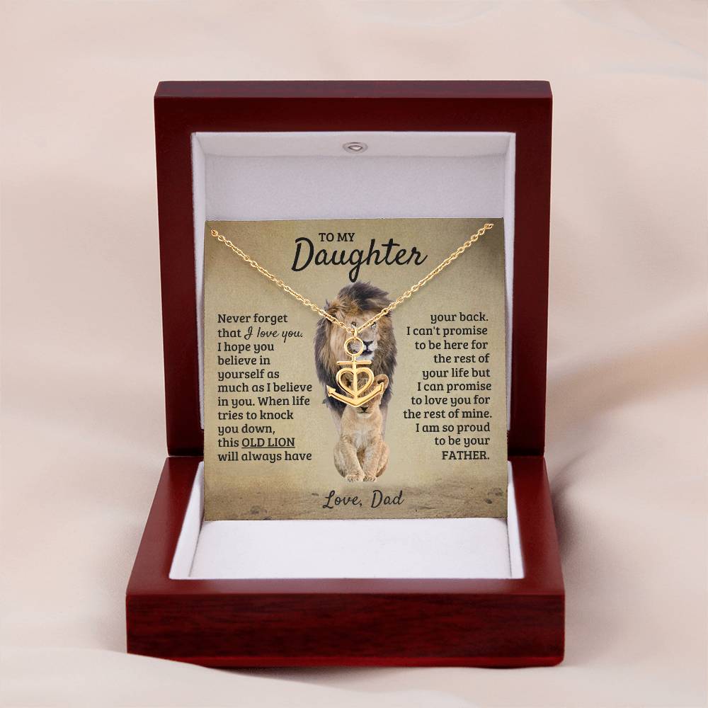 To My Daughter Necklace - Birthday Jewelry Gift from Dad - Old Lion - Anchor Pendant Necklace