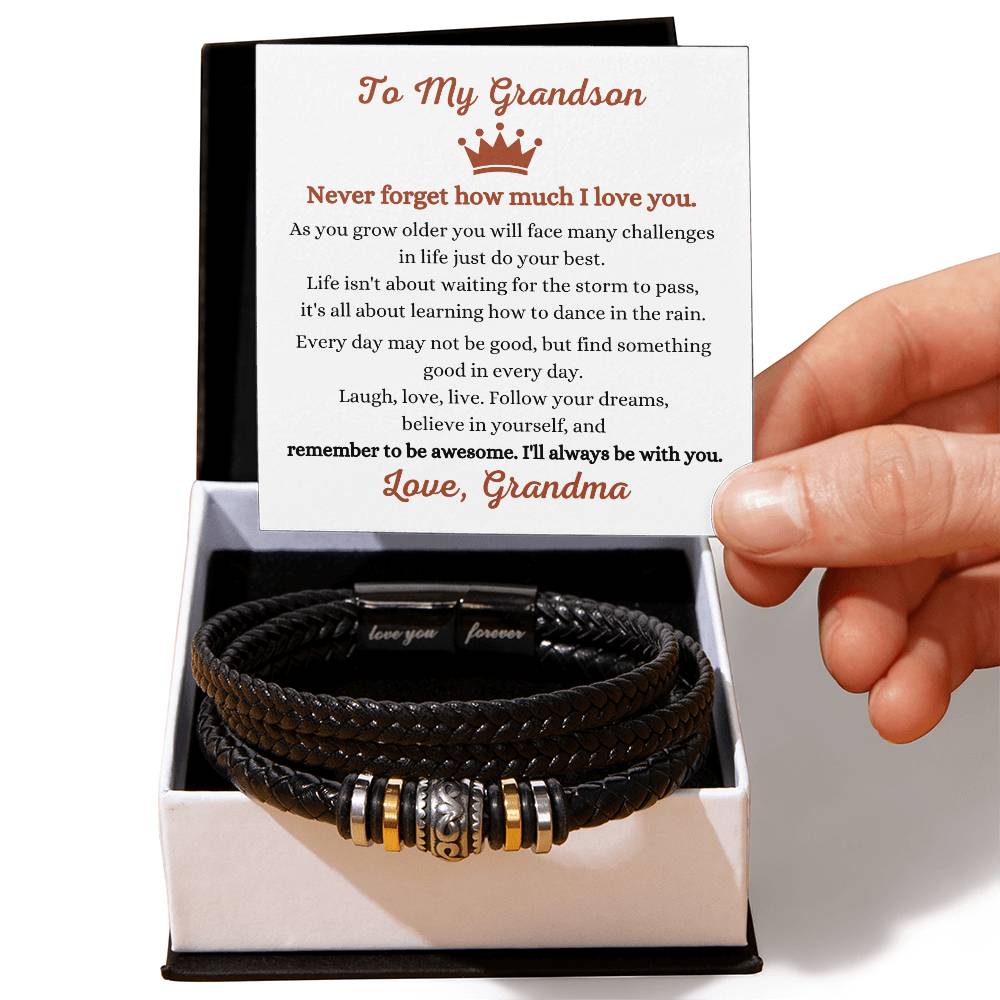 To My Grandson - Gift for Grandson from Grandma - Never forget how much I love you - Love You Forever Bracelet