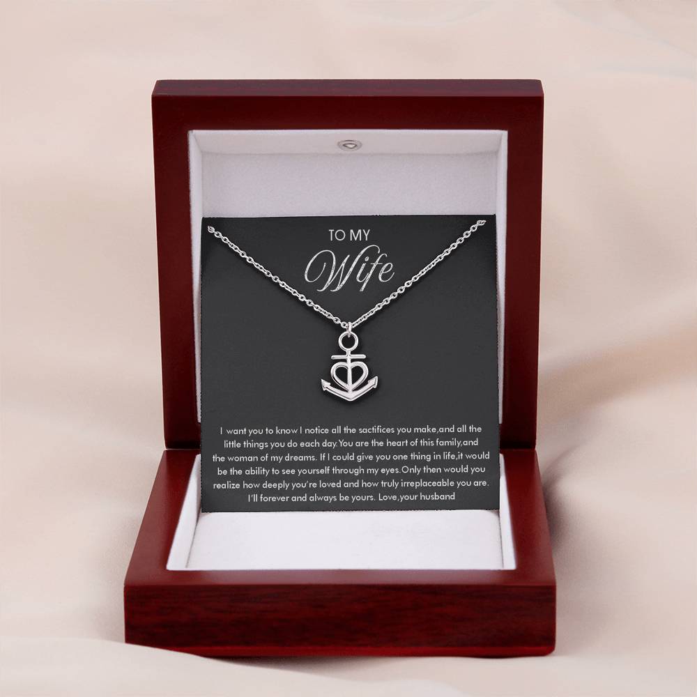 To My Wife Necklace - Sentimental Birthday Gift from Husband, Romantic Jewelry for Valentine’s Day & Holidays - Anchor Pendant Necklace