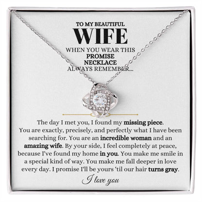 To My Beautiful Wife Necklace - Loving Husband Gift for Christmas, Valentine’s Day & Birthday Celebrations - Love Knot Necklace