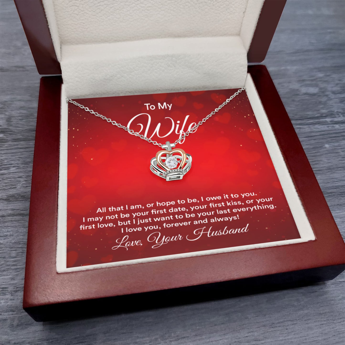 To My Wife Necklace - Romantic Present for Wife from Husband - Crown Pendant Necklace