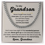 Grandson Necklace Gift from Grandma, Birthday, Graduation & Christmas Jewelry - Cuban Link Chain