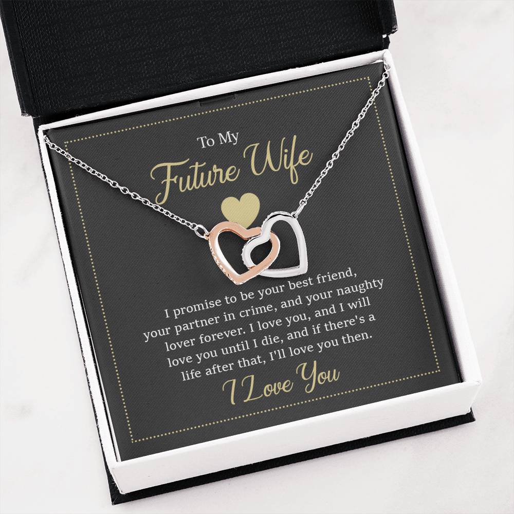 Future Wife Jewelry Gift - Long Lasting Romantic Necklace for Celebrating Love & Upcoming Marriage - Interlocking Hearts Necklace