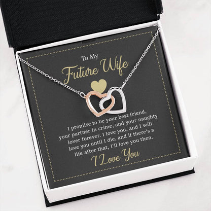 Future Wife Jewelry Gift - Long Lasting Romantic Necklace for Celebrating Love & Upcoming Marriage - Interlocking Hearts Necklace