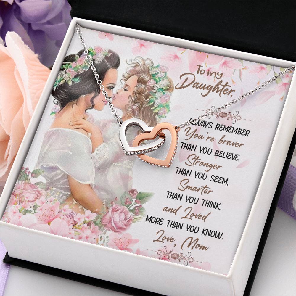 To My Daughter Necklace - Special Gift from Mom for Birthday, Christmas & Proud Mom Moments - Interlocking Hearts Necklace
