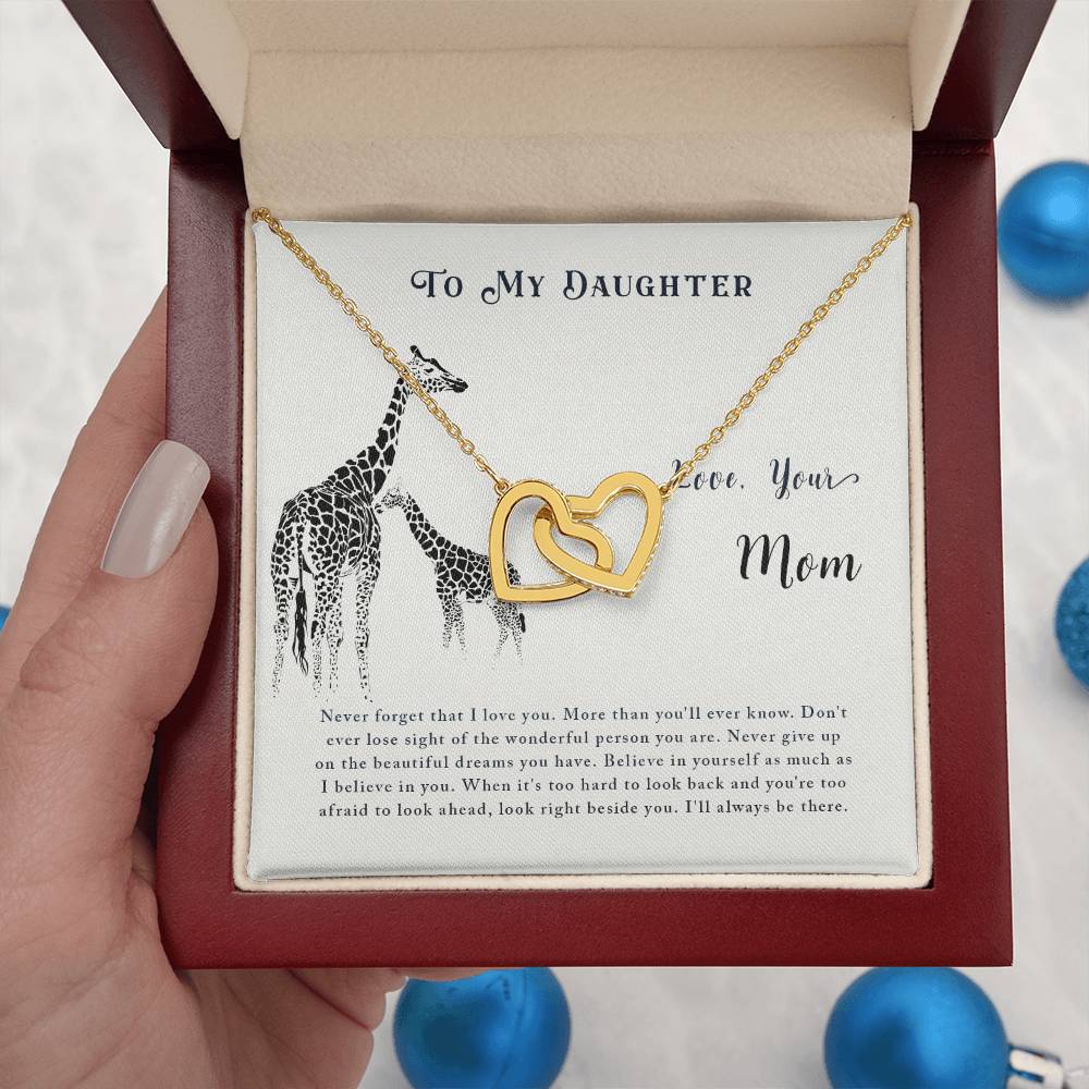 To My Daughter Necklace - Best Gift for Daughter’s Birthday from a Loving Mom - Interlocking Hearts Necklace