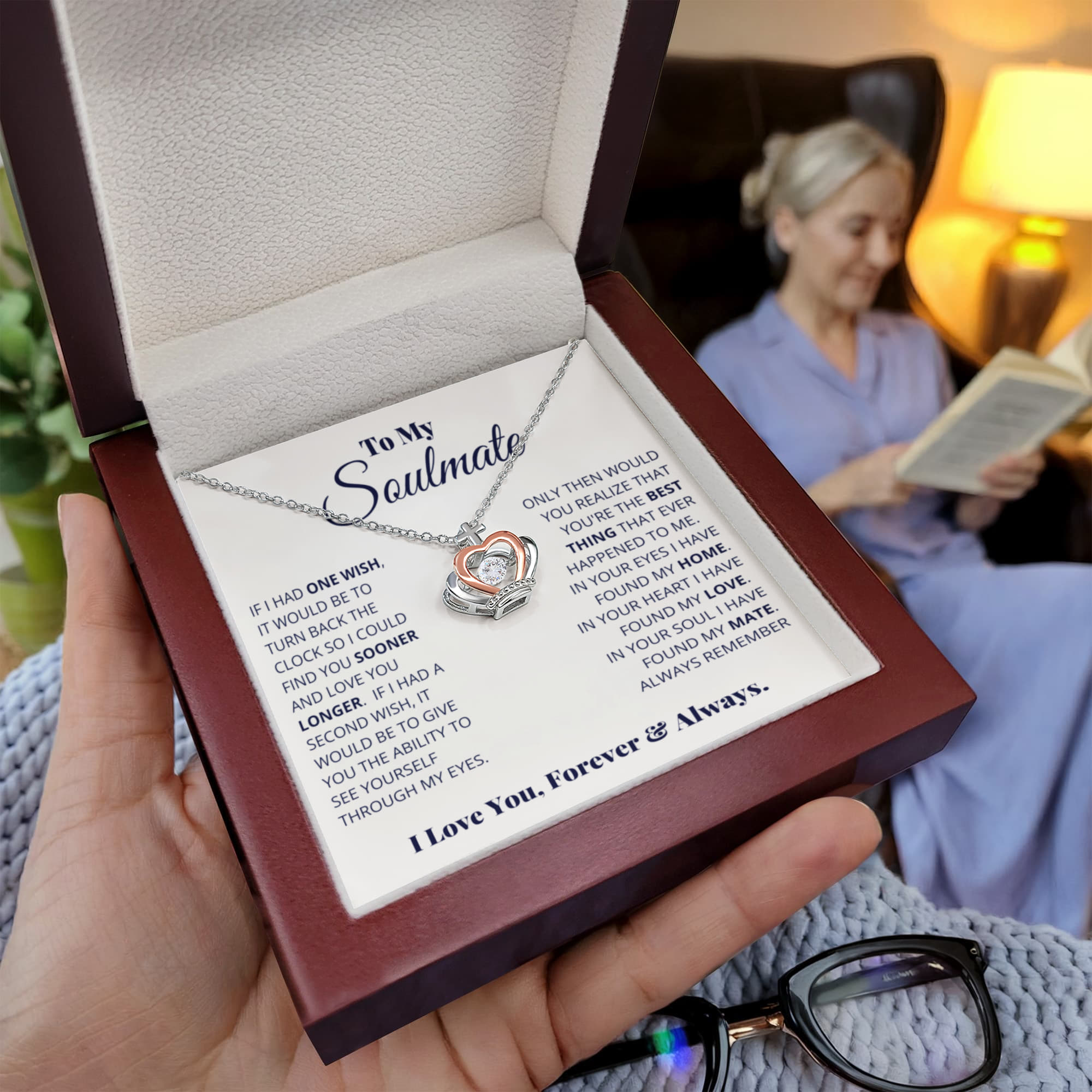 To My Soulmate Necklace - Romantic Soulmate Gift for Her for Christmas & Holiday Gifting - Crown Pendant Necklace