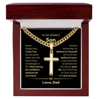 To My Son - As you grow older you will face many challenges in life - Son Gift from Dad - Artisan Cross with Cuban Link Chain