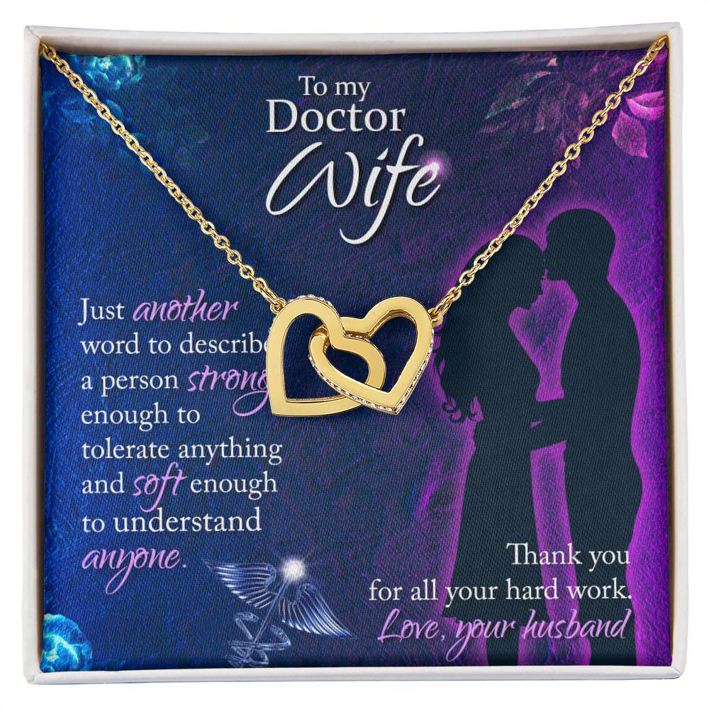 To My Doctor Wife Necklace - Sweet Emotional Gift for Wife from Husband on Birthday, Anniversary & Valentine’s Day - Interlocking Hearts Necklace