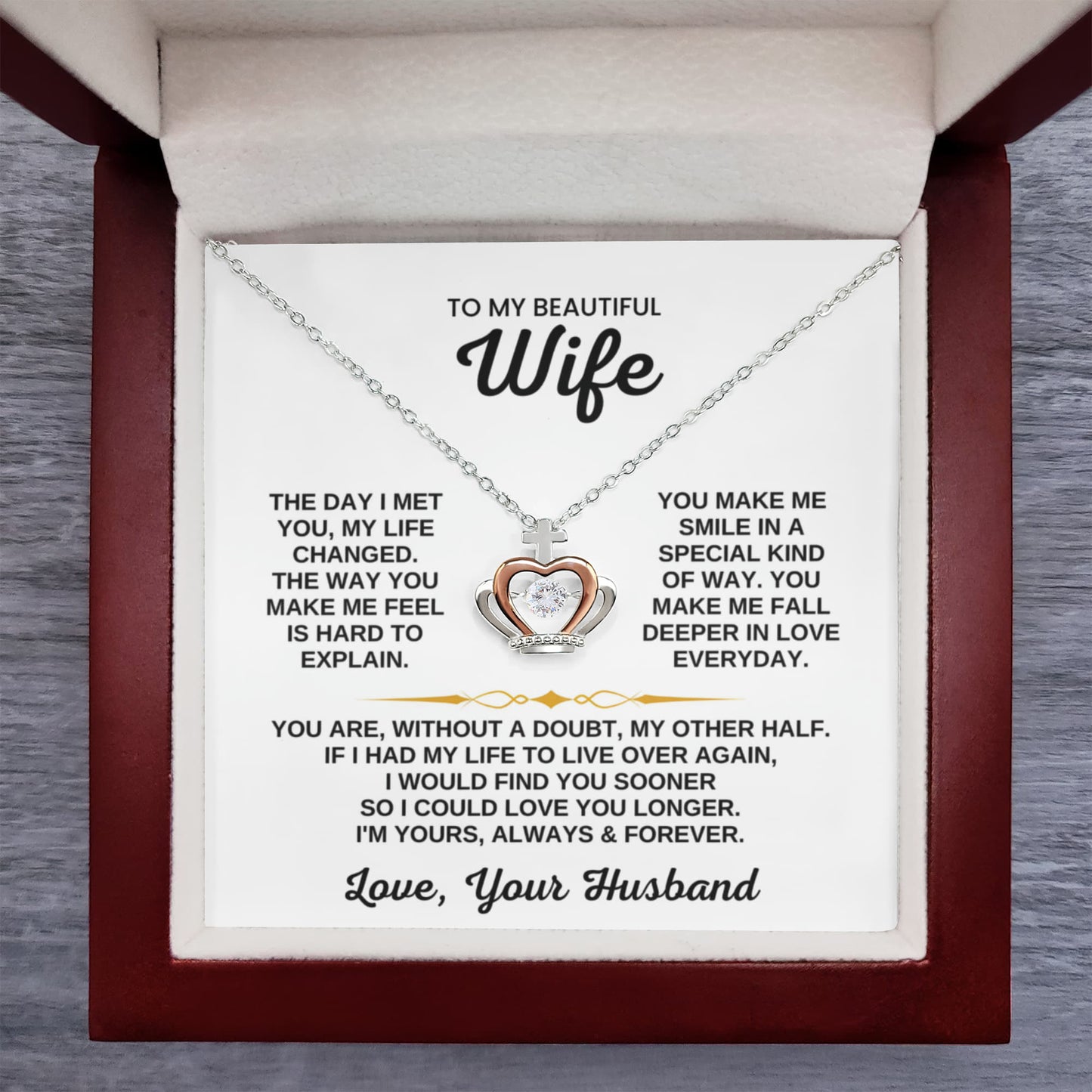 To My Wife Necklace from Husband - Emotional Jewelry Gift for Anniversary, Birthday & Valentine’s Day - Crown Pendant Necklace