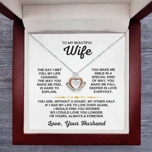 To My Wife Necklace from Husband - Emotional Jewelry Gift for Anniversary, Birthday & Valentine’s Day - Crown Pendant Necklace