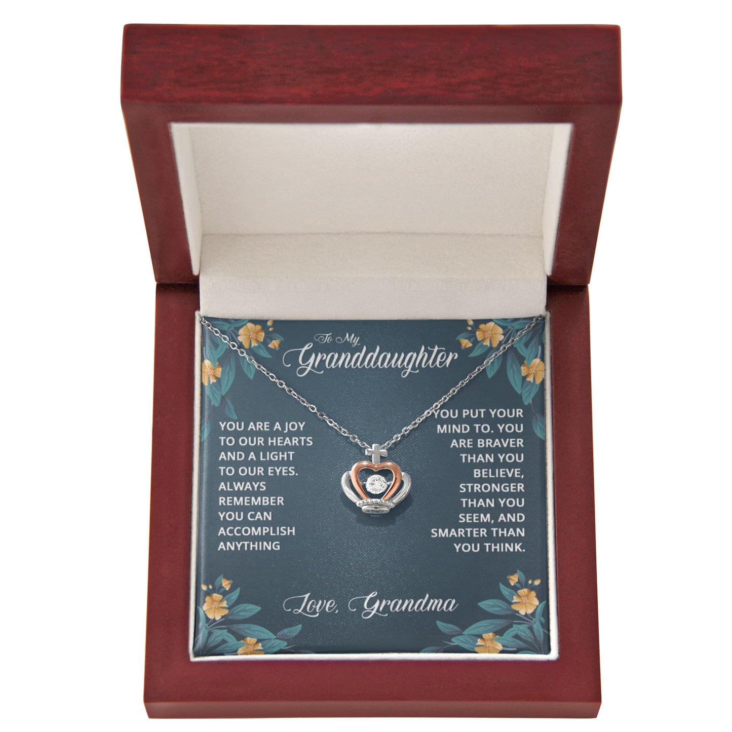 To My Granddaughter Necklace – Valentine Birthday Gift for Granddaughter from Grandma – Crown Pendant Necklace