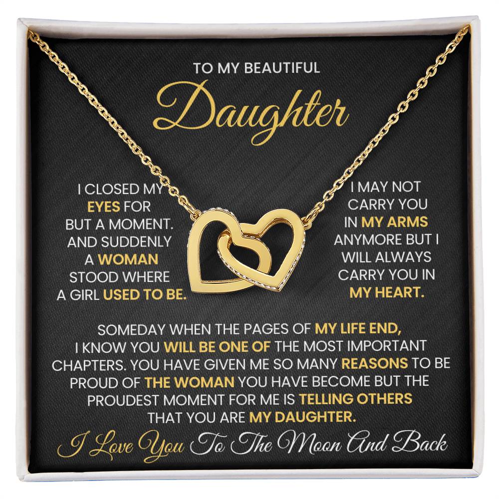 To My Daughter Necklace - I love you to the moon and back - Interlocking Hearts Necklace Gift for Daughter