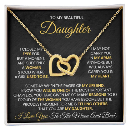 To My Daughter Necklace - I love you to the moon and back - Interlocking Hearts Necklace Gift for Daughter