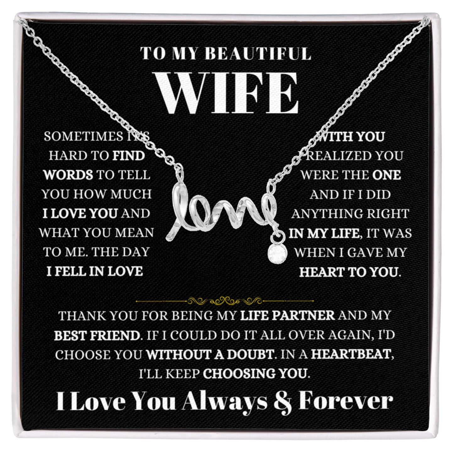 To My Wife Necklace - Loving Gift from Husband for Valentine’s Day, Birthday & Anniversary - Scripted Love Necklace