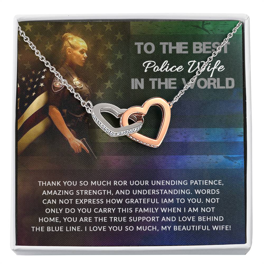 To My Beautiful Police Wife Necklace - Unforgettable Husband Gift, Emotional Jewelry for Anniversary & Valentine’s Day - Interlocking Hearts Necklace